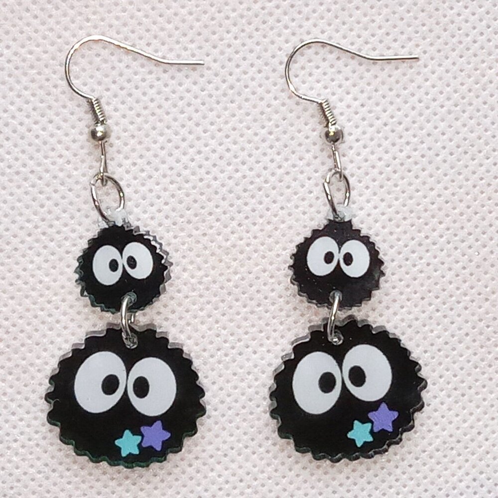 Soot Sprite with Stars Earrings, Cute Ladies Dangle Earrings